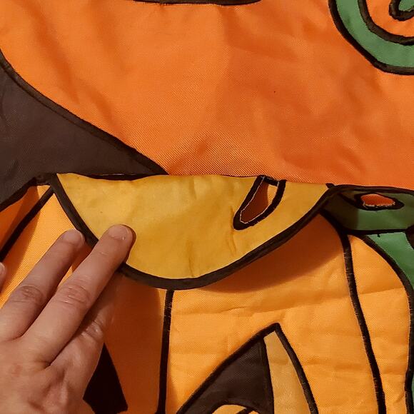 Pumpkin Cute Black Cat Halloween House Garden Flag 46" x 27" Layered Vtg - Picture 9 of 12